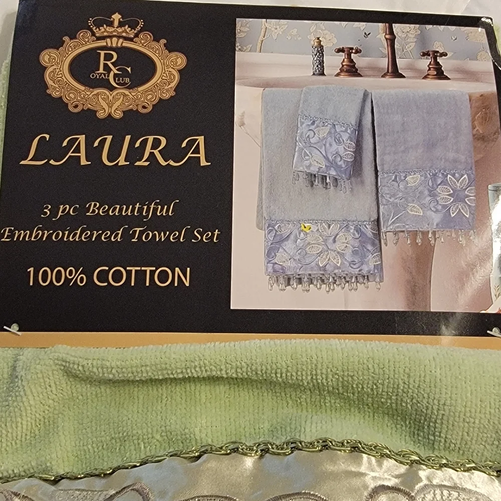 Royal Crown Laura 3 piece Bath Towel set Sage 1 towel 1 hand towel 1 wash rag